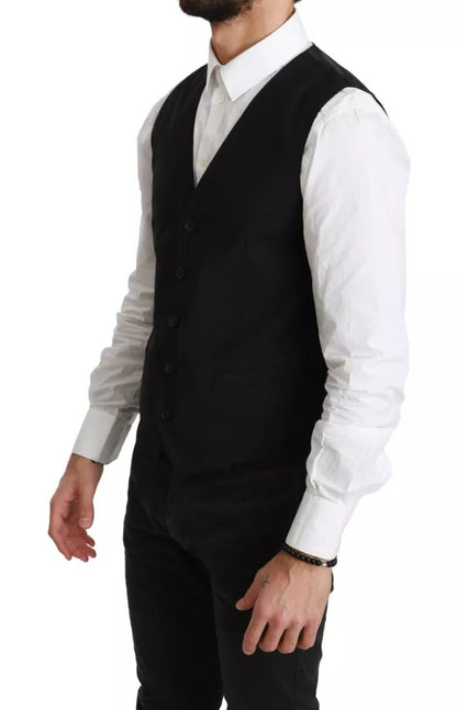 Dolce &amp; Gabbana Black Wool Stretch Waistcoat Formal Dress Vest