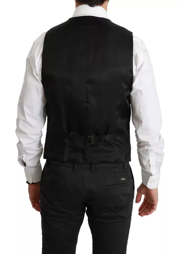 Dolce &amp; Gabbana Black Wool Stretch Waistcoat Formal Dress Vest