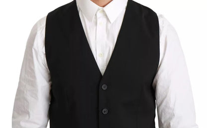 Dolce &amp; Gabbana Black Wool Stretch Waistcoat Formal Dress Vest