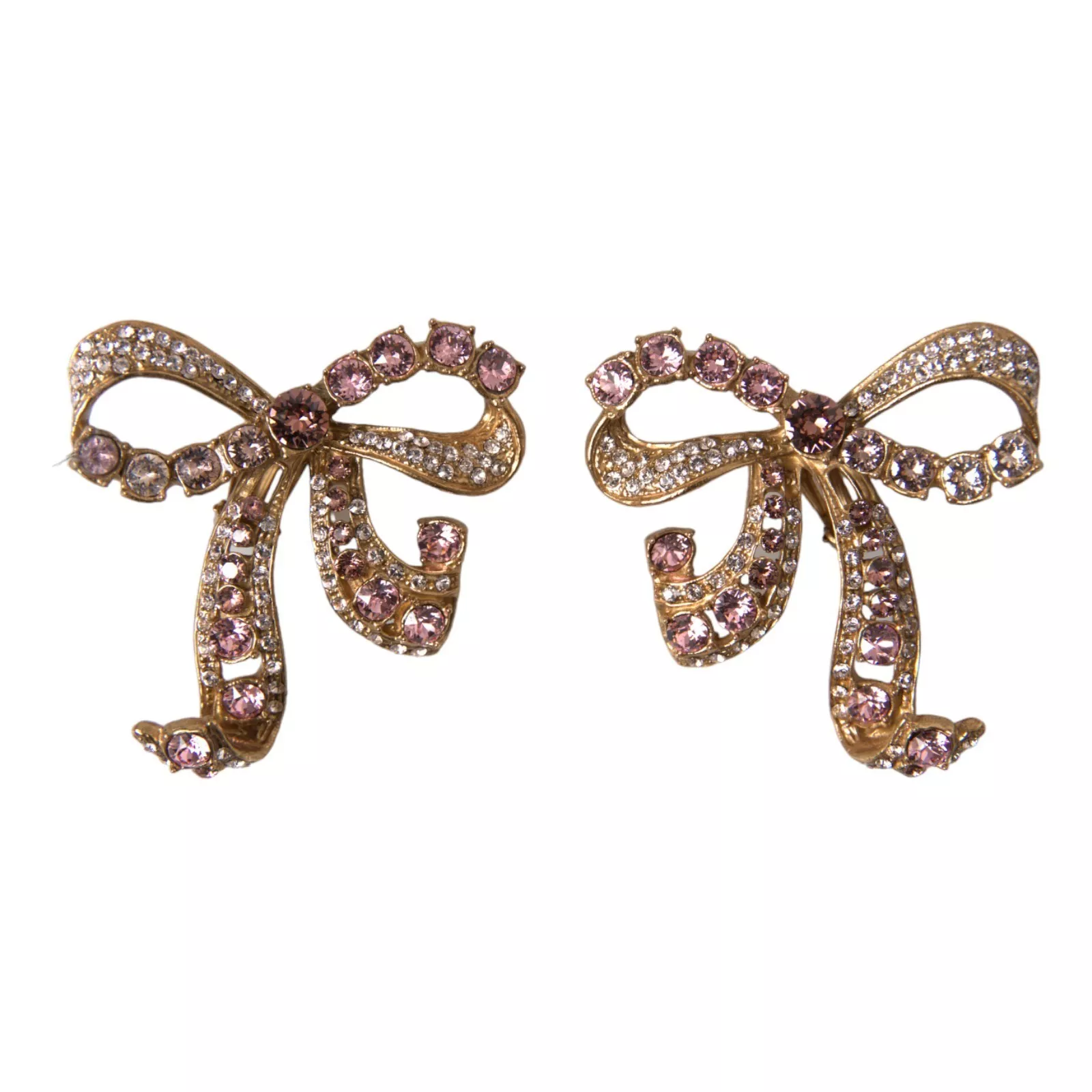 Dolce &amp; Gabbana Gold Brass Pink Clear Crystal Bow Fiocchi Christmas