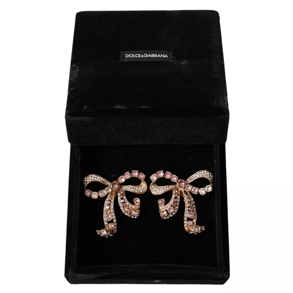 Dolce &amp; Gabbana Gold Brass Pink Clear Crystal Bow Fiocchi Christmas