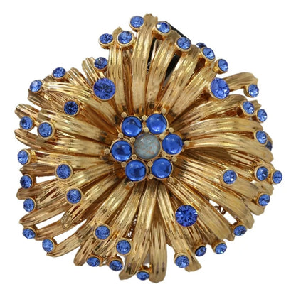 Dolce &amp; Gabbana Gold Brass Blue Crystals Embellished Jewelry Brooch