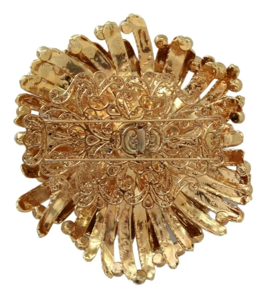 Dolce &amp; Gabbana Gold Brass Blue Crystals Embellished Jewelry Brooch