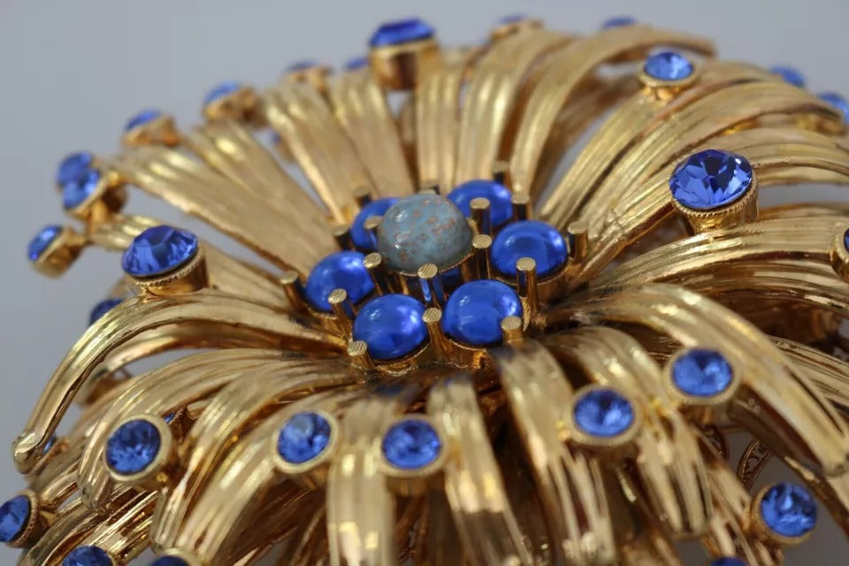 Dolce &amp; Gabbana Gold Brass Blue Crystals Embellished Jewelry Brooch