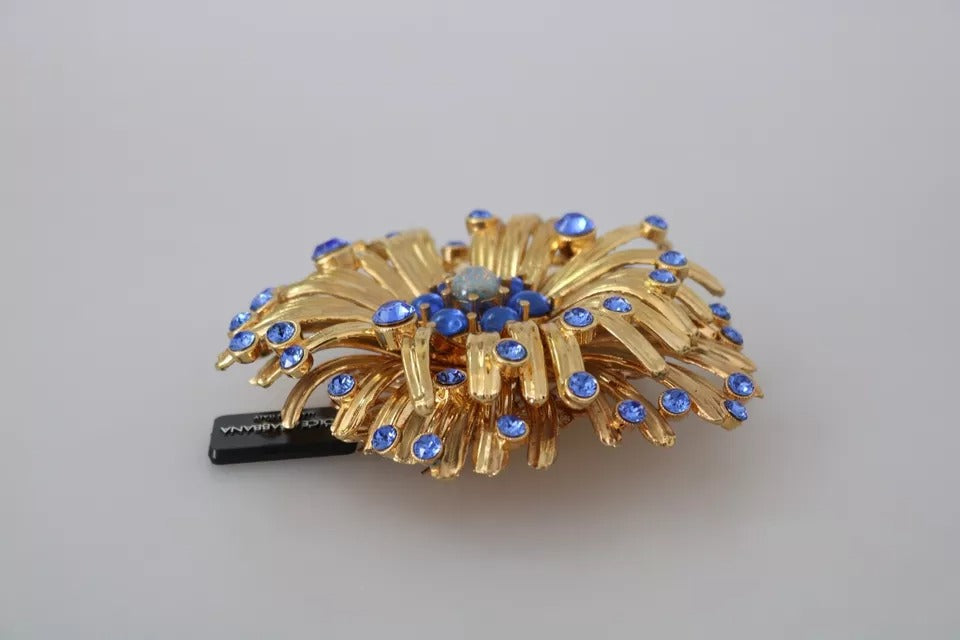 Dolce &amp; Gabbana Gold Brass Blue Crystals Embellished Jewelry Brooch