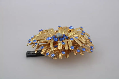 Dolce &amp; Gabbana Gold Brass Blue Crystals Embellished Jewelry Brooch