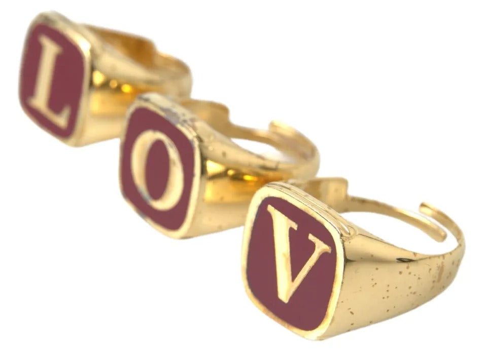 Dolce &amp; Gabbana Gold Brass LOVE Enamel Set of 3 Ring