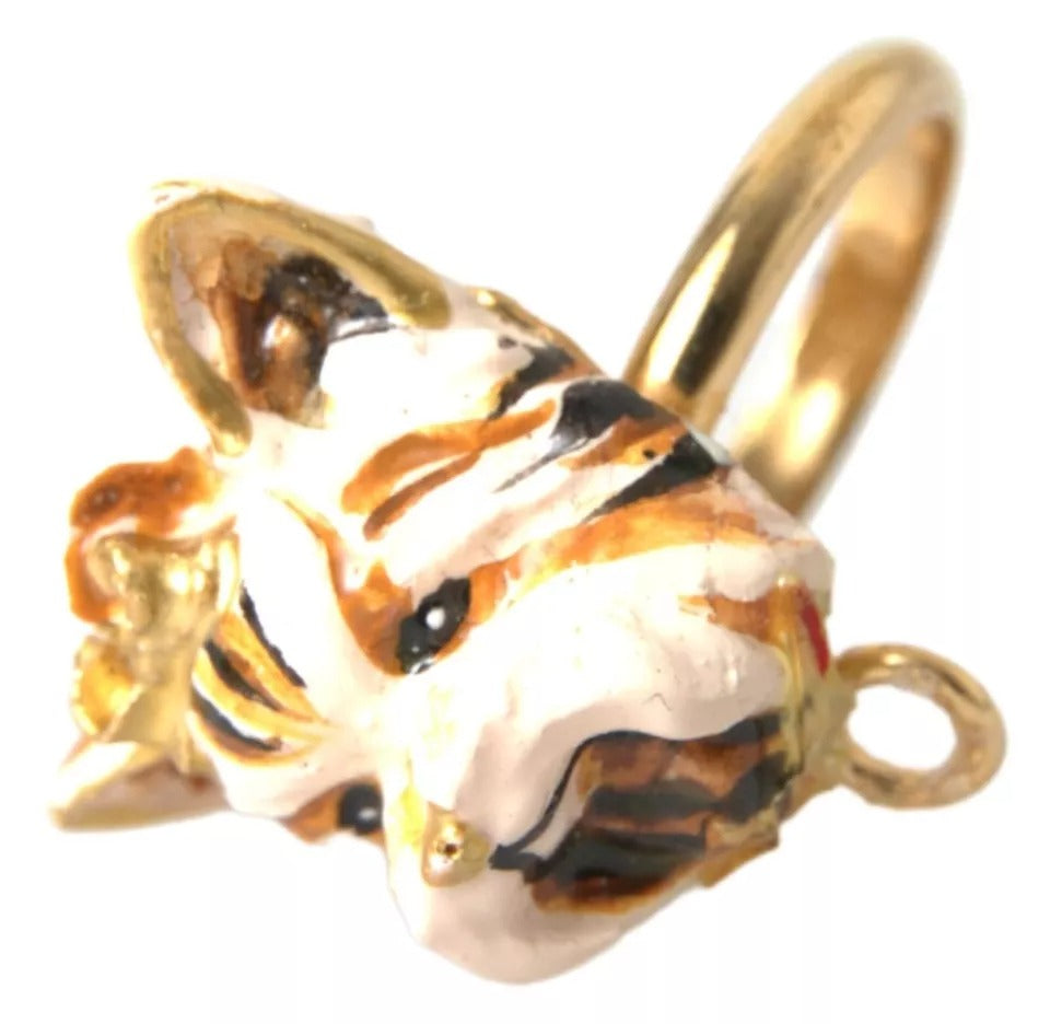 Dolce &amp; Gabbana Gold Brass Resin Beige Dog Pet Accessory Ring