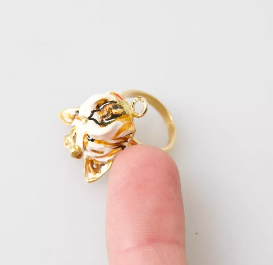 Dolce &amp; Gabbana Gold Brass Resin Beige Dog Pet Accessory Ring