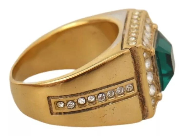 Dolce &amp; Gabbana Gold Plated 925 Silver Green Crystal Ring