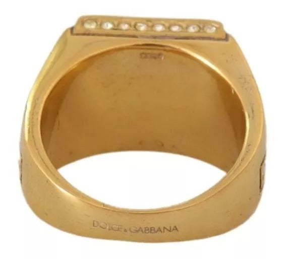 Dolce &amp; Gabbana Gold Plated 925 Silver Green Crystal Ring