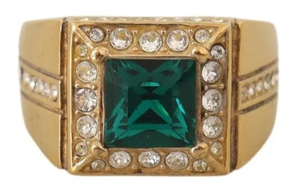 Dolce &amp; Gabbana Gold Plated 925 Silver Green Crystal Ring