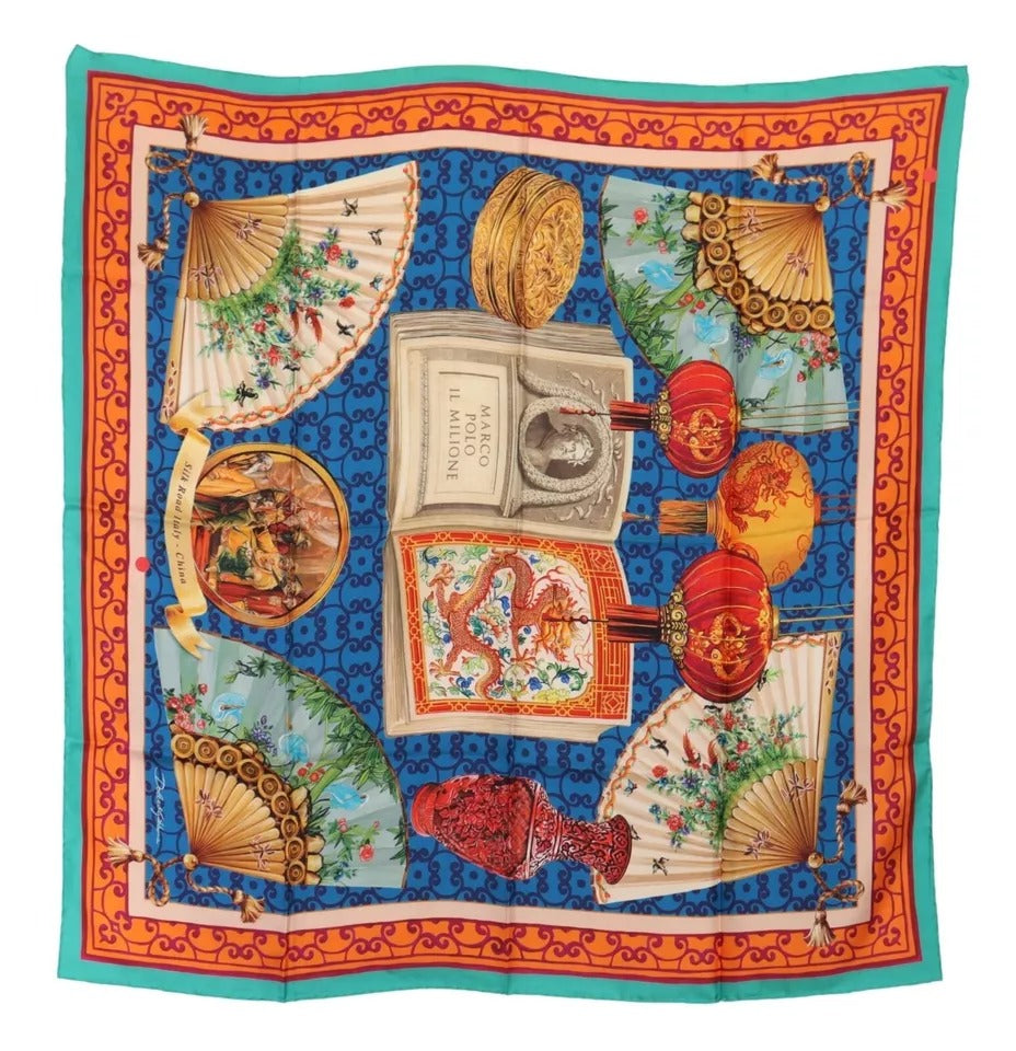 Dolce &amp; Gabbana Multicolor Fans Dragon Nylon Shawl Wrap Scarf