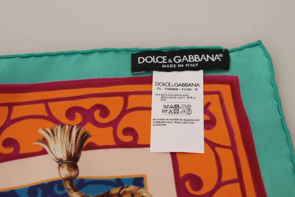 Dolce &amp; Gabbana Multicolor Fans Dragon Nylon Shawl Wrap Scarf