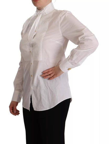 Dolce &amp; Gabbana White Cotton Collared Long Sleeves Formal Shirt Top