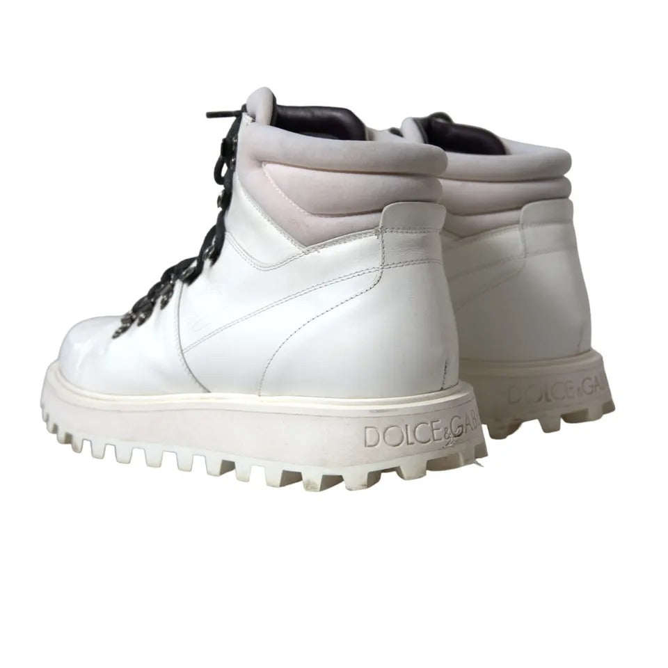 Dolce &amp; Gabbana White Vulcano Trekking Ankle Boots Men Shoes