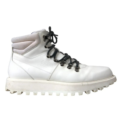 Dolce &amp; Gabbana White Vulcano Trekking Ankle Boots Men Shoes