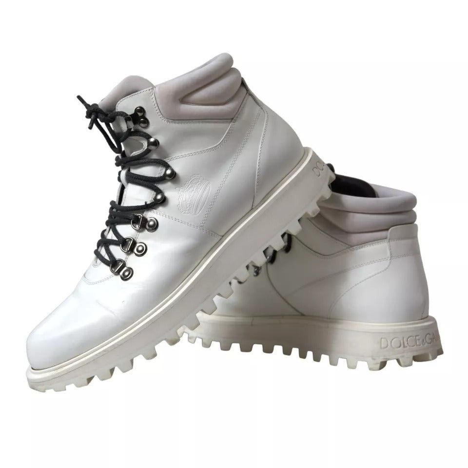 Dolce &amp; Gabbana White Vulcano Trekking Ankle Boots Men Shoes