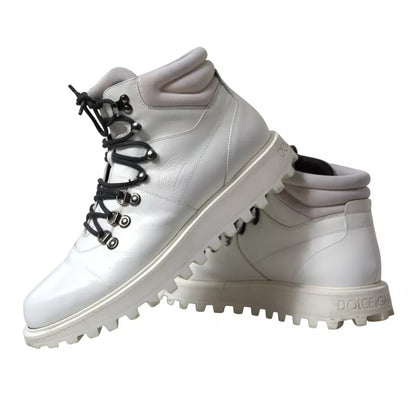 Dolce &amp; Gabbana White Vulcano Trekking Ankle Boots Men Shoes