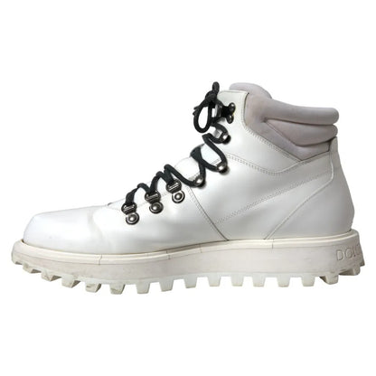 Dolce &amp; Gabbana White Vulcano Trekking Ankle Boots Men Shoes