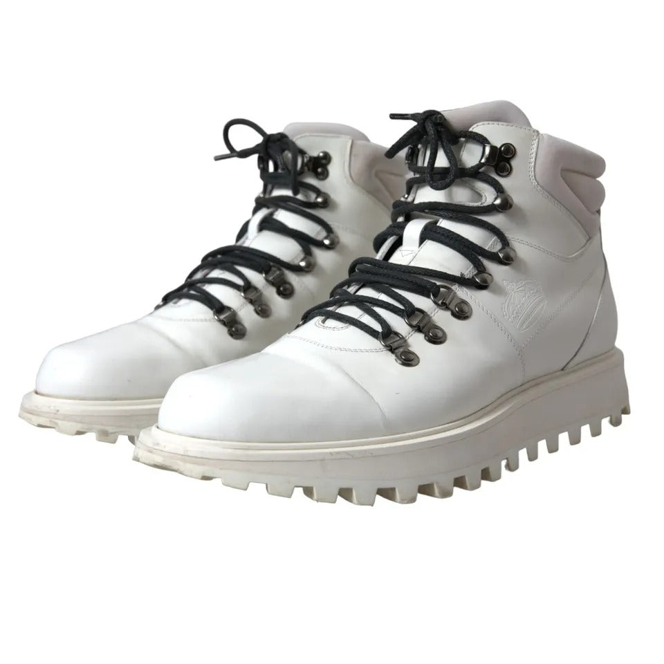 Dolce &amp; Gabbana White Vulcano Trekking Ankle Boots Men Shoes