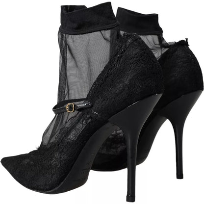 Dolce &amp; Gabbana Black Tulle Stretch Boots Pumps Shoes