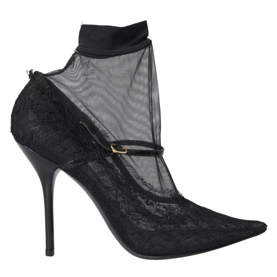 Dolce &amp; Gabbana Black Tulle Stretch Boots Pumps Shoes