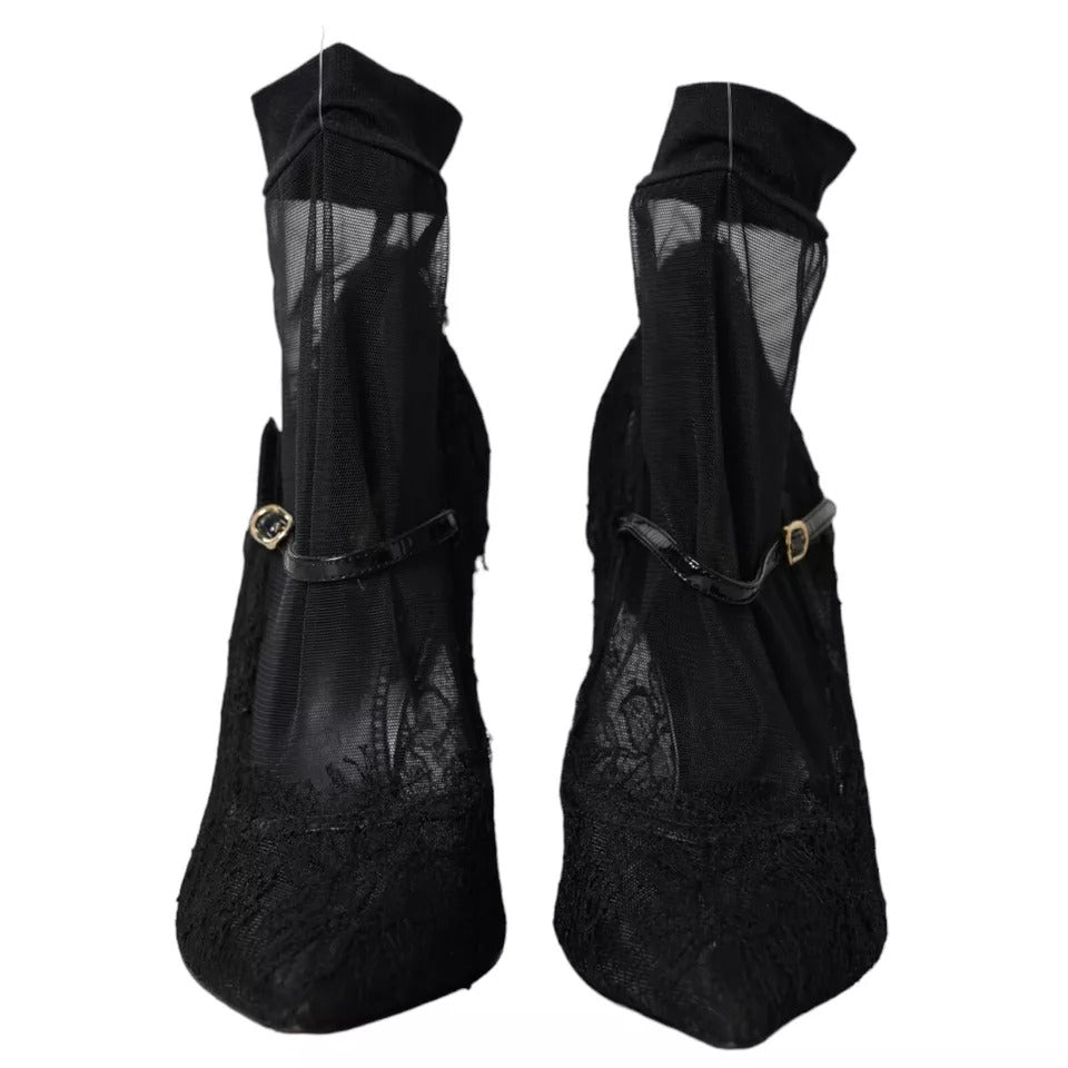 Dolce &amp; Gabbana Black Tulle Stretch Boots Pumps Shoes