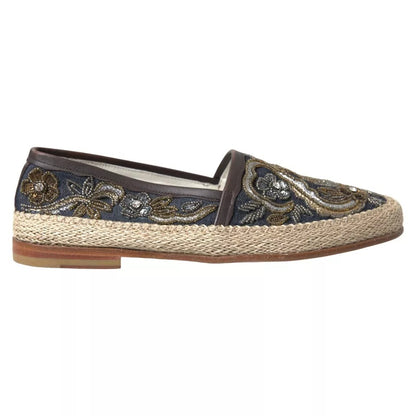 Dolce &amp; Gabbana Blue Embroidered Denim Men Espadrilles Shoes