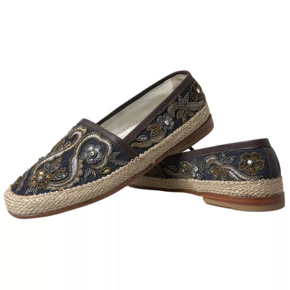 Dolce &amp; Gabbana Blue Embroidered Denim Men Espadrilles Shoes