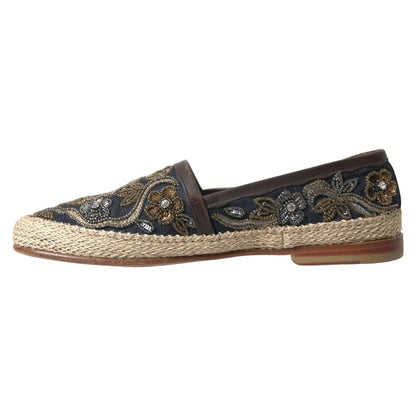 Dolce &amp; Gabbana Blue Embroidered Denim Men Espadrilles Shoes