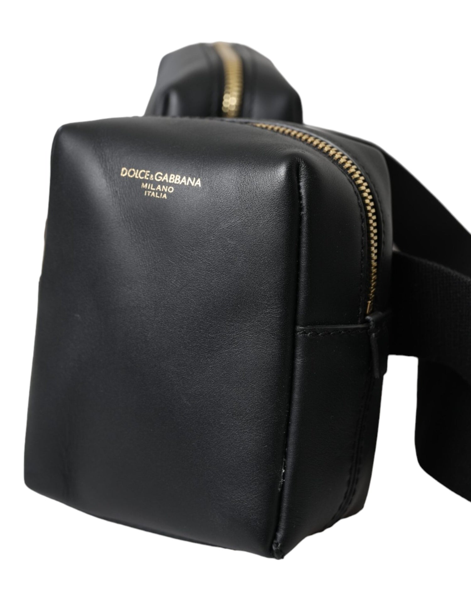 Dolce &amp; Gabbana Black Calfskin Leather Double Waist Belt Fanny Pack Bag