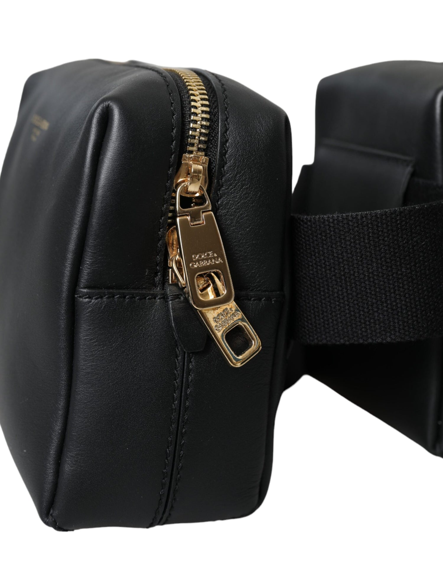 Dolce &amp; Gabbana Black Calfskin Leather Double Waist Belt Fanny Pack Bag