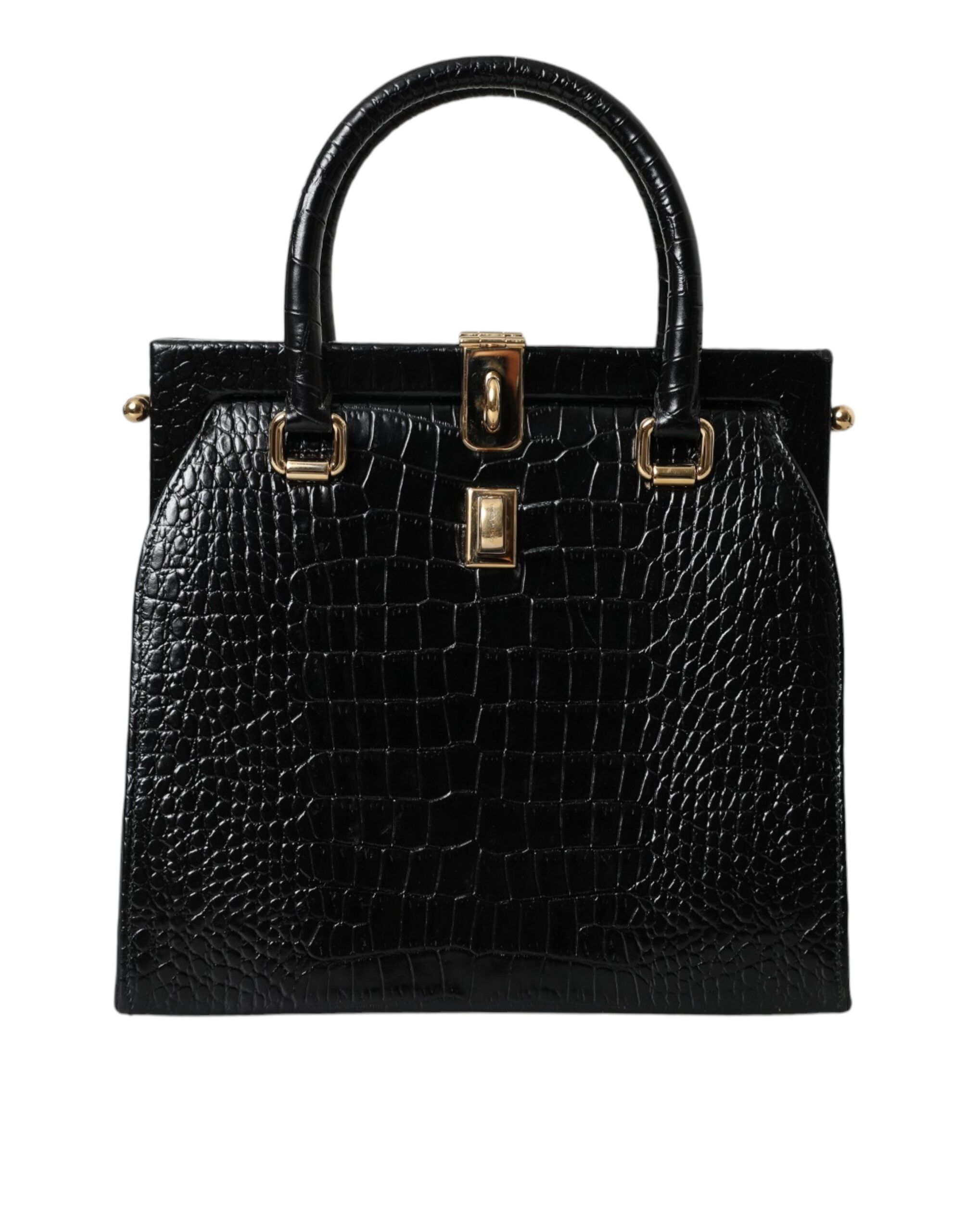 Dolce &amp; Gabbana Black Exotic Leather Top Handle Tote Women Bag