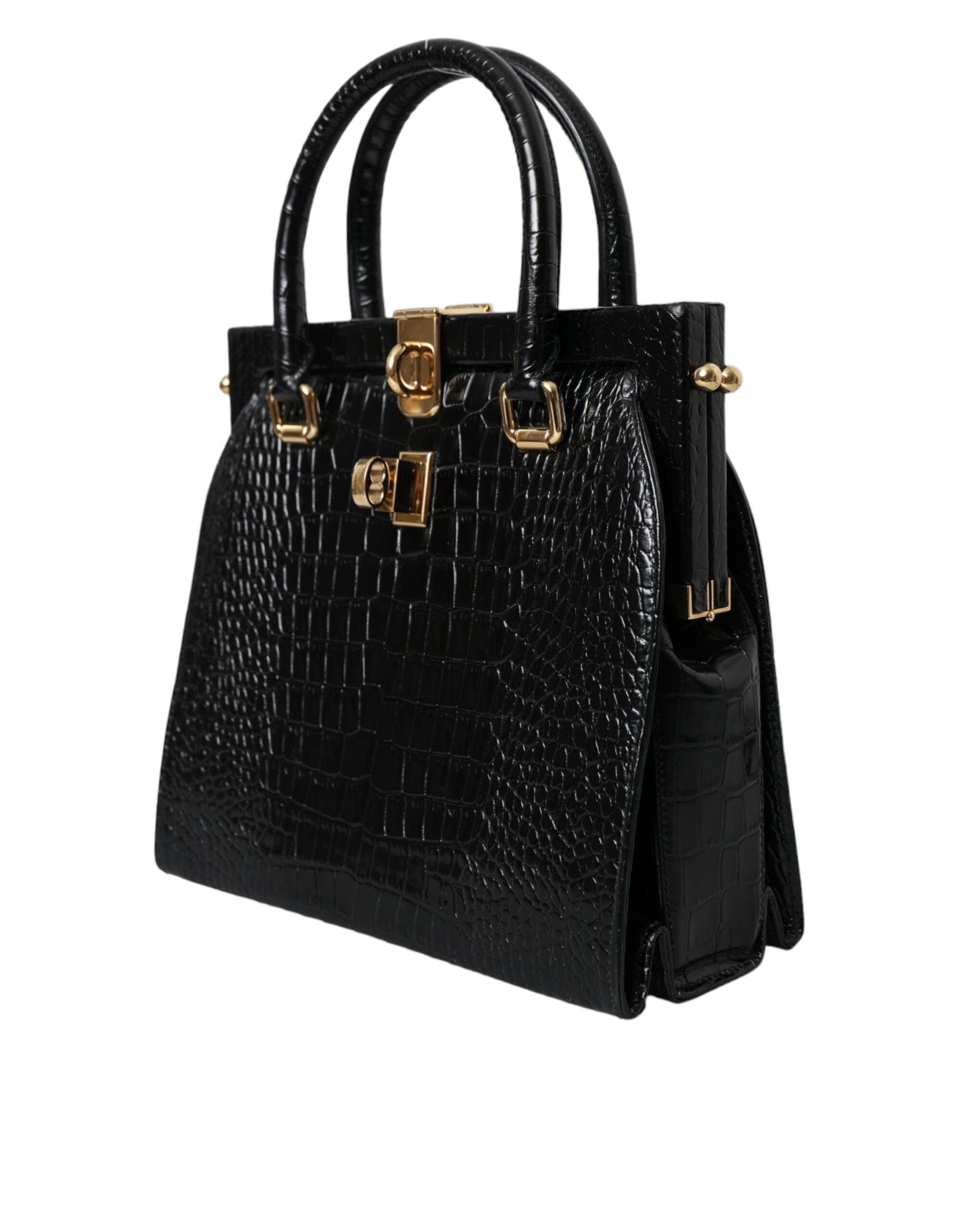 Dolce &amp; Gabbana Black Exotic Leather Top Handle Tote Women Bag