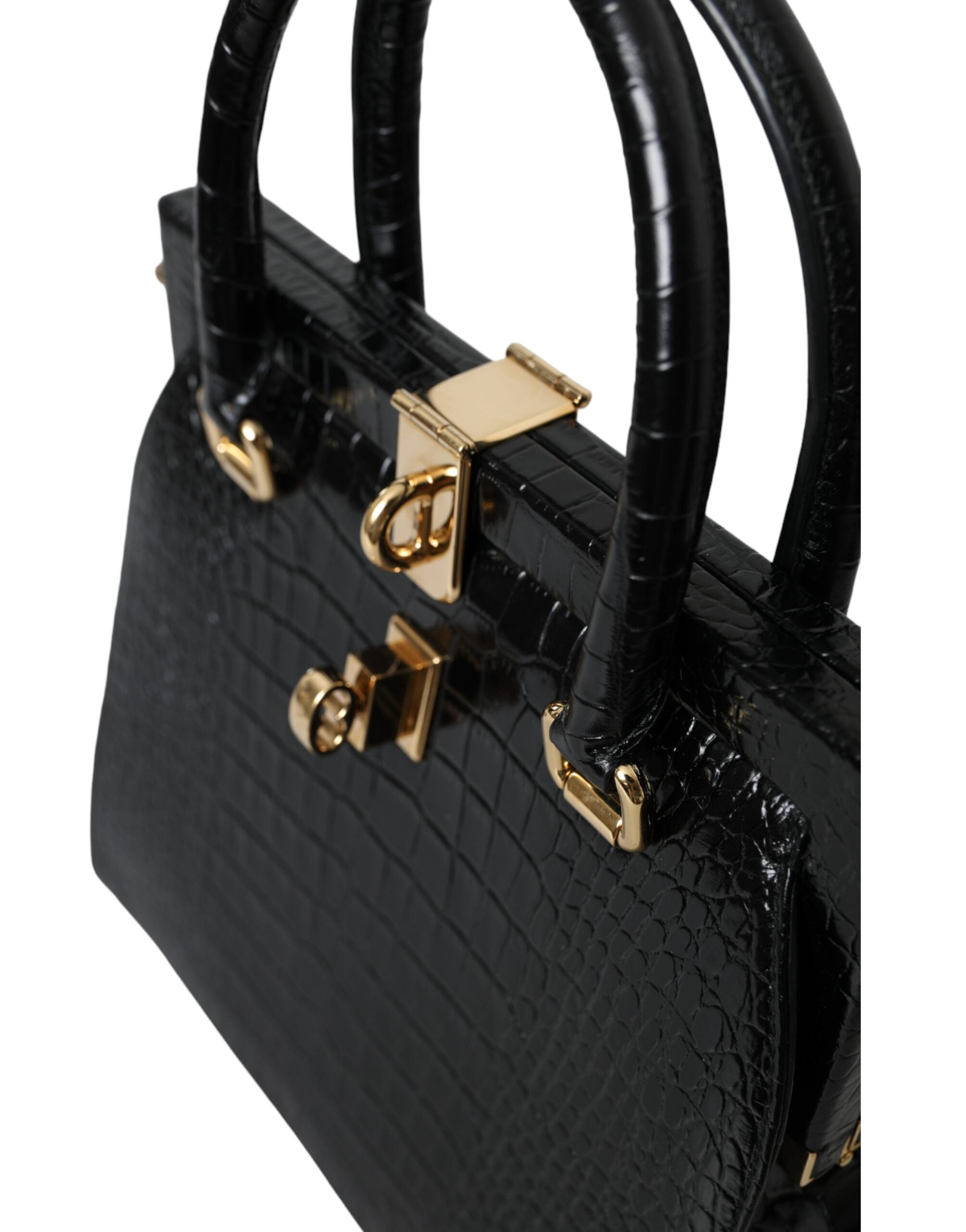 Dolce &amp; Gabbana Black Exotic Leather Top Handle Tote Women Bag