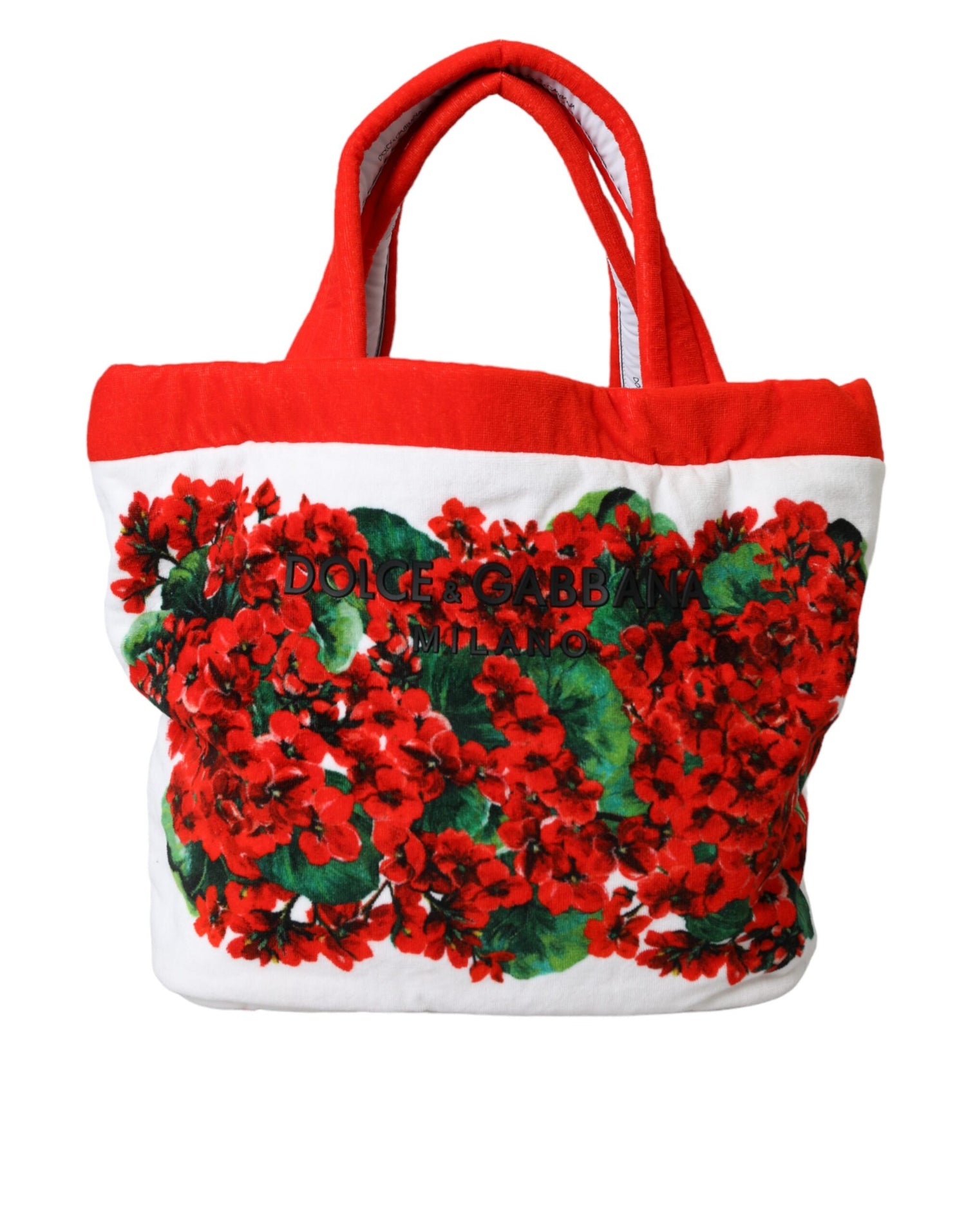 Dolce &amp; Gabbana White Red Floral Canvas Logo Shopping Tote Bag