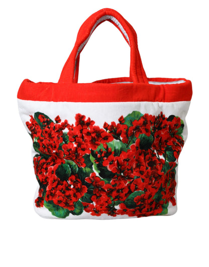 Dolce &amp; Gabbana White Red Floral Canvas Logo Shopping Tote Bag