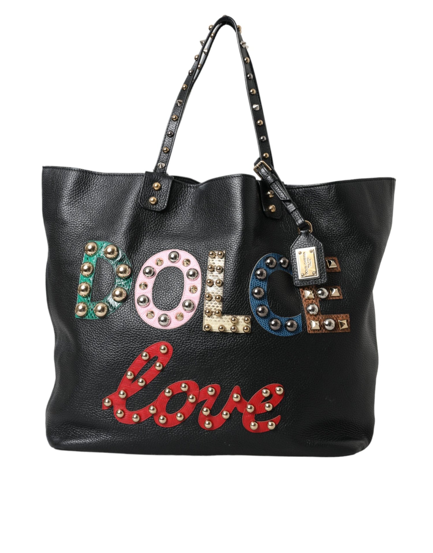 Dolce &amp; Gabbana Black BEATRICE Leather Embellished Shopping Tote Bag