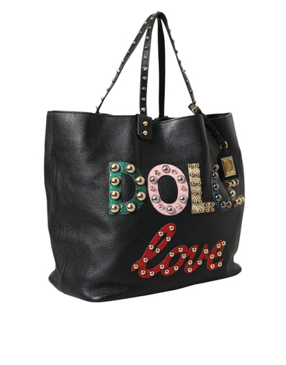 Dolce &amp; Gabbana Black BEATRICE Leather Embellished Shopping Tote Bag