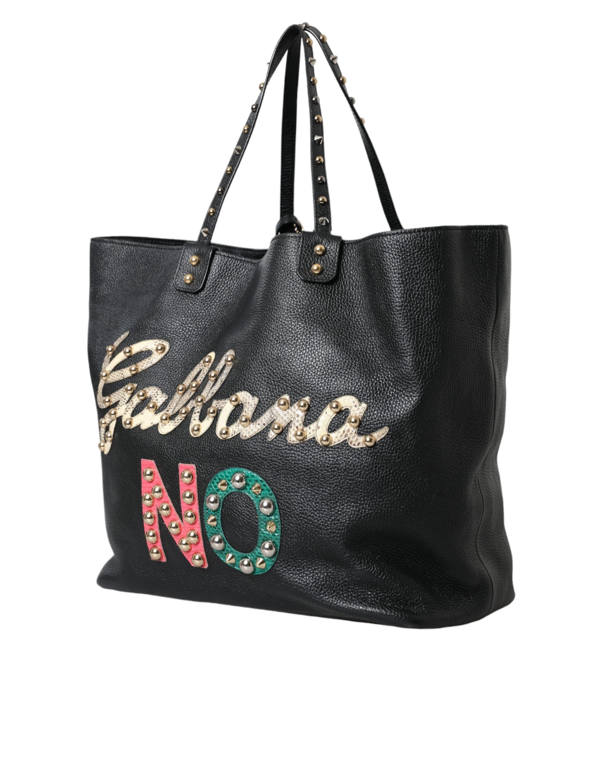 Dolce &amp; Gabbana Black BEATRICE Leather Embellished Shopping Tote Bag