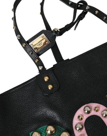 Dolce &amp; Gabbana Black BEATRICE Leather Embellished Shopping Tote Bag