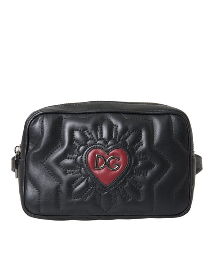 Dolce &amp; Gabbana Black Leather Marsupio Quilting Love Belt Fanny Pack Bag