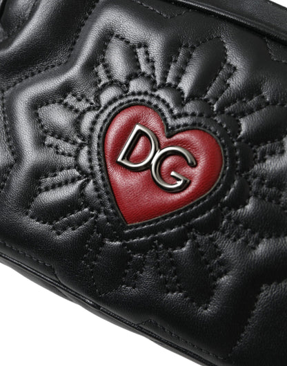 Dolce &amp; Gabbana Black Leather Marsupio Quilting Love Belt Fanny Pack Bag