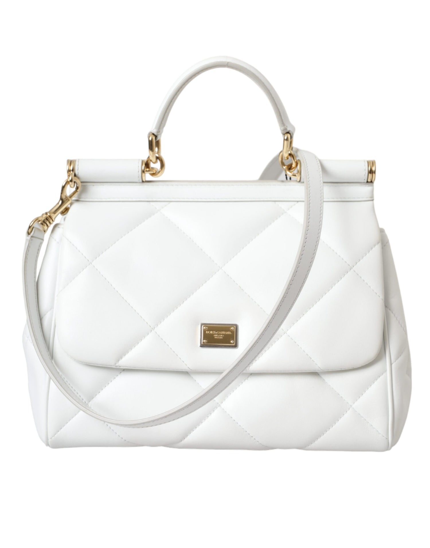 Dolce &amp; Gabbana White Quilted Leather SICILY Hand Shoulder Purse Satchel Bag