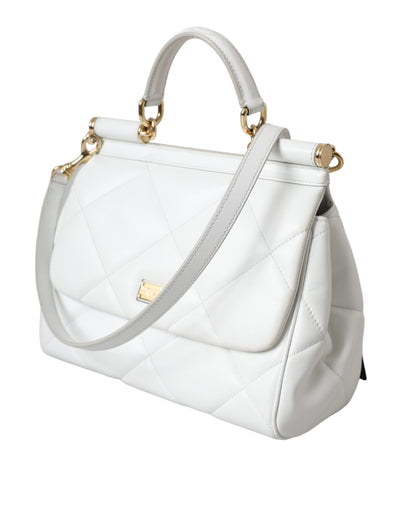 Dolce &amp; Gabbana White Quilted Leather SICILY Hand Shoulder Purse Satchel Bag