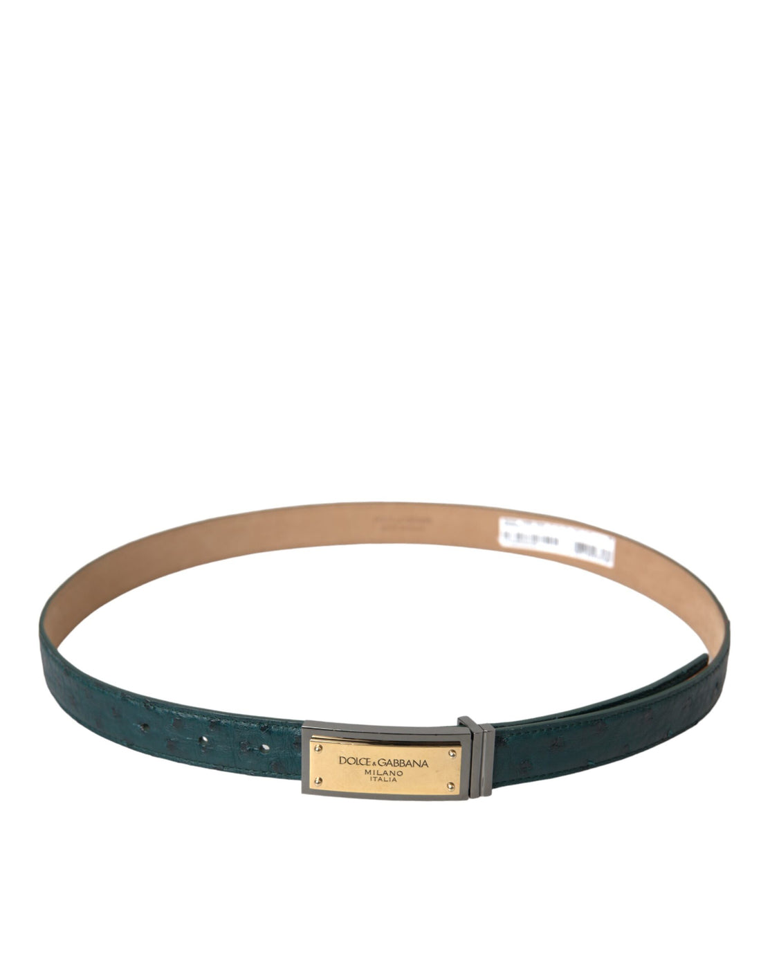 Dolce &amp; Gabbana Green Leather Gold Logo Engraved Buckle Belt