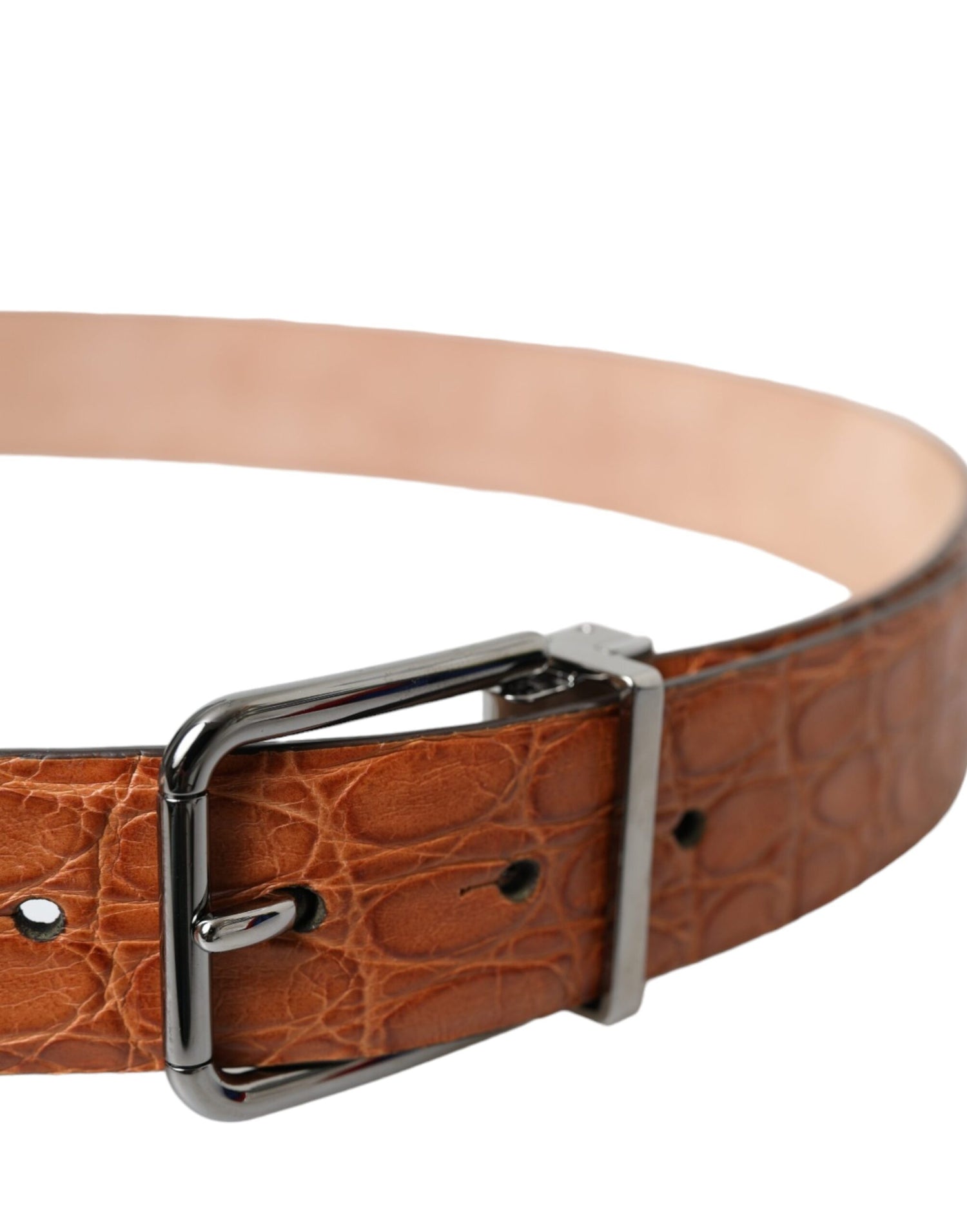 Dolce &amp; Gabbana Brown Exotic Leather Silver Metal Buckle Belt