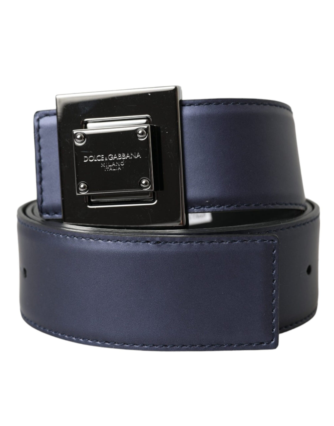 Dolce &amp; Gabbana Blue Leather Square Metal Buckle Belt