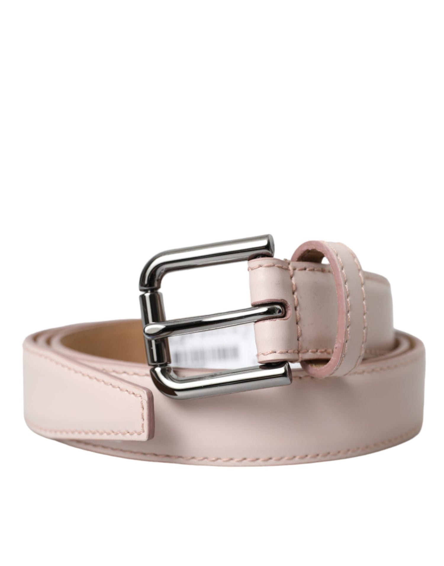 Dolce &amp; Gabbana Light Pink Leather Silver Metal Buckle Belt